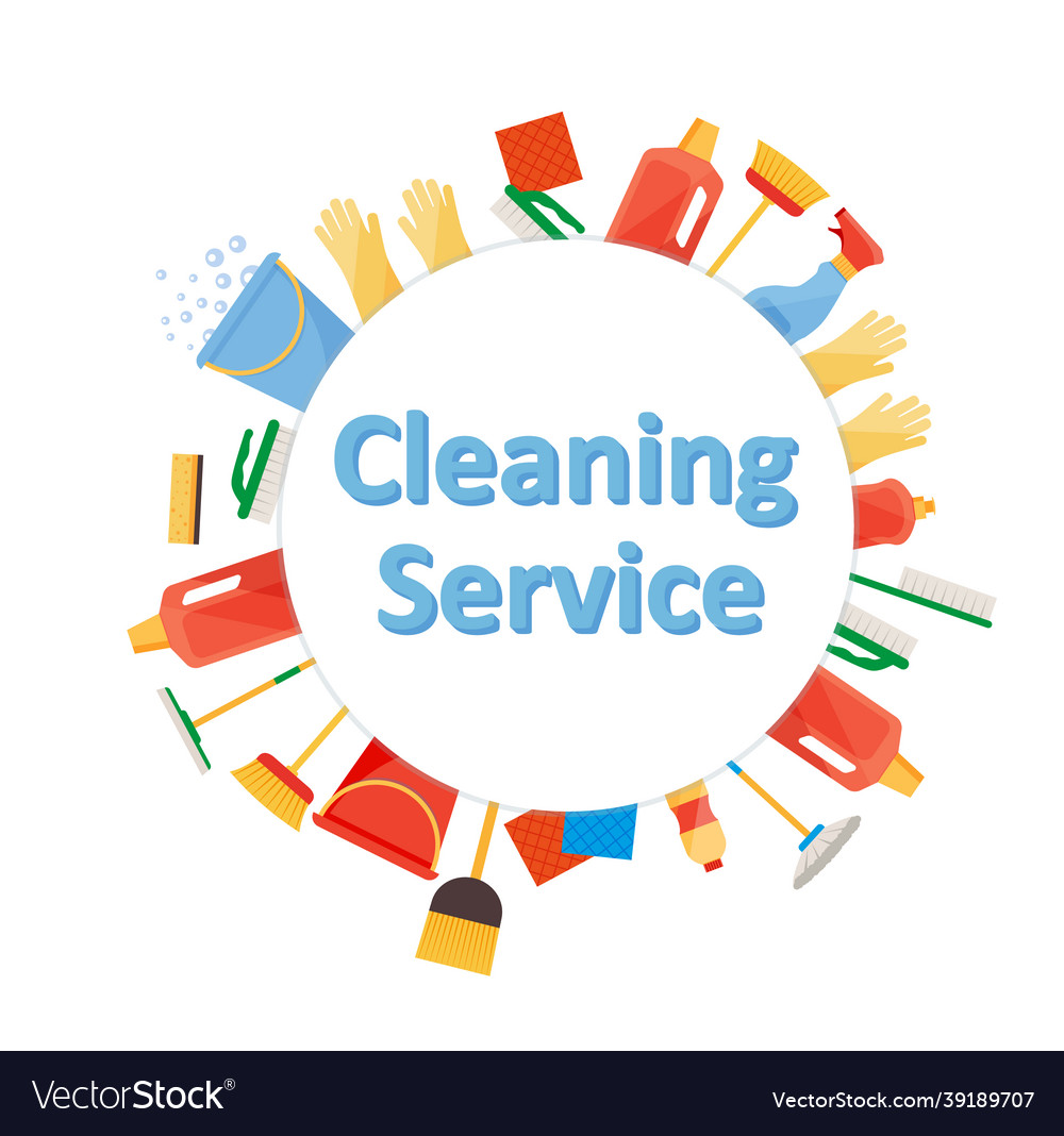 Assorted cleaning items set with brooms bucket Vector Image Assorted cleaning items set with brooms bucket
