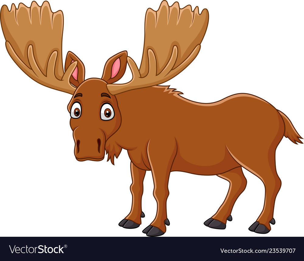 Cartoon happy moose with big horns Royalty Free Vector Image