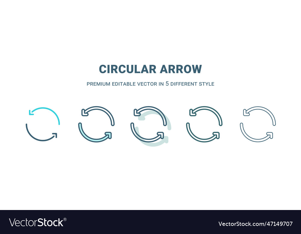 Circular arrow icon in 5 different style outline vector image Circular arrow icon in 5 different style outline