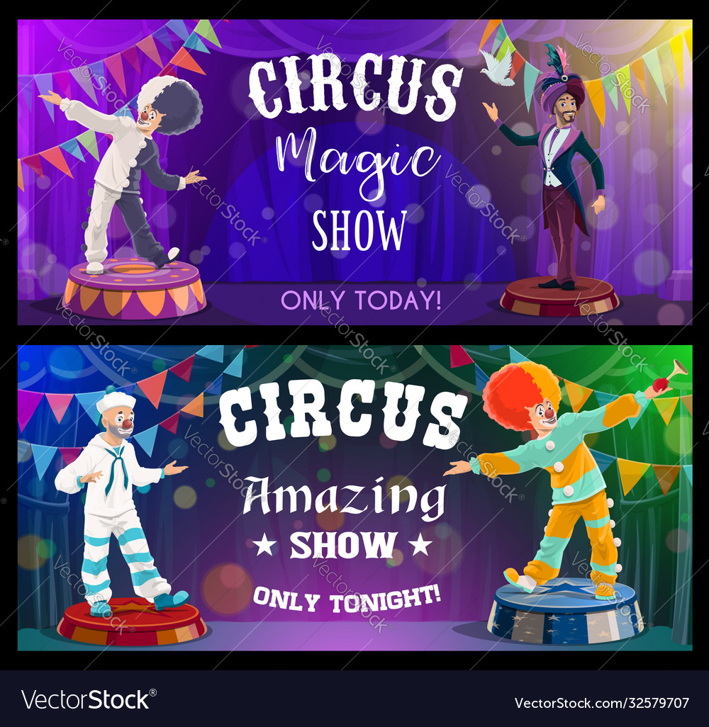 Circus show performers funfair carnival clowns