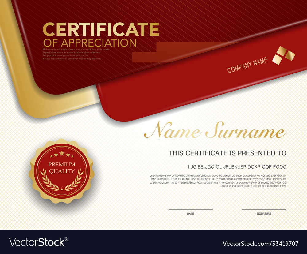 Diploma certificate template red and gold color Vector Image