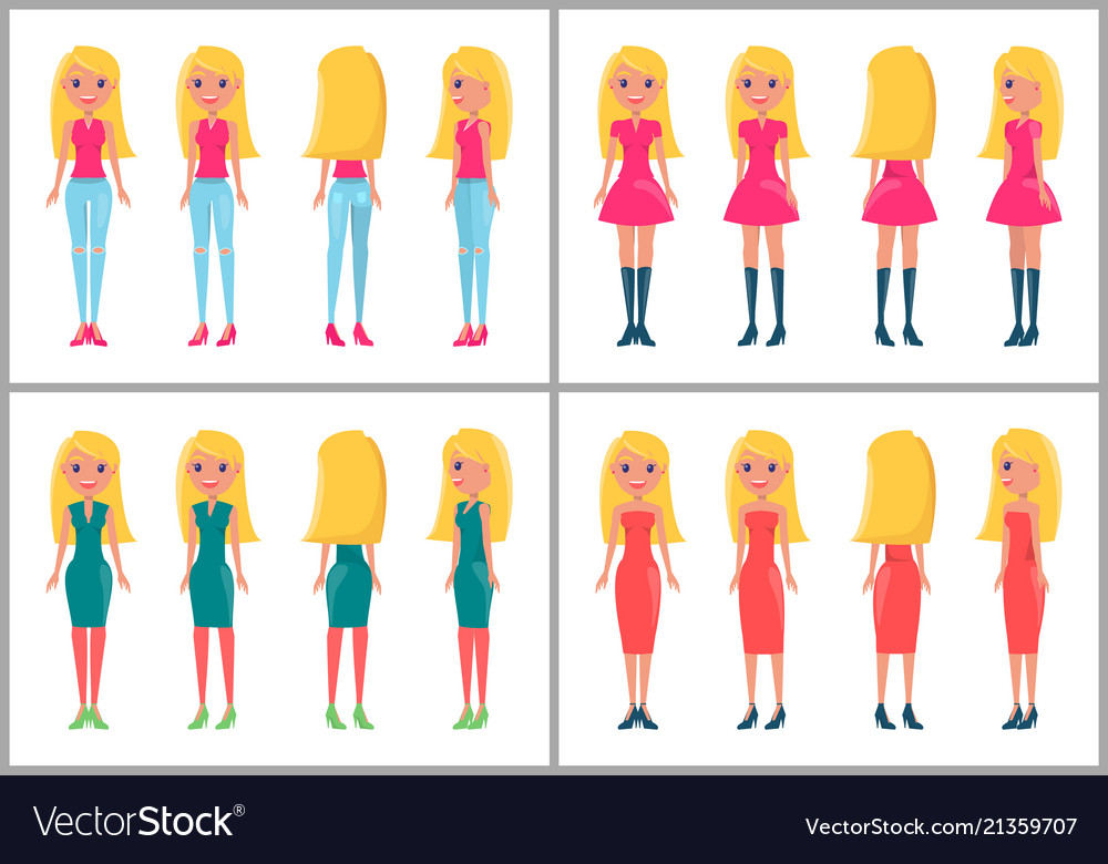 Girls in casual elegant cothes women dresses vector image Girls in casual elegant cothes women dresses