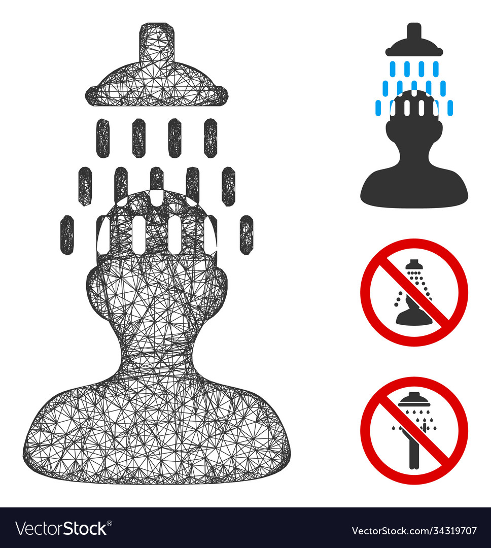 Man under shower polygonal web mesh vector image Man under shower polygonal web mesh
