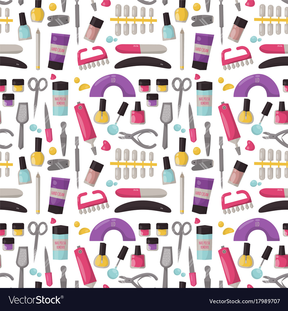 Manicure instruments seamless pattern background