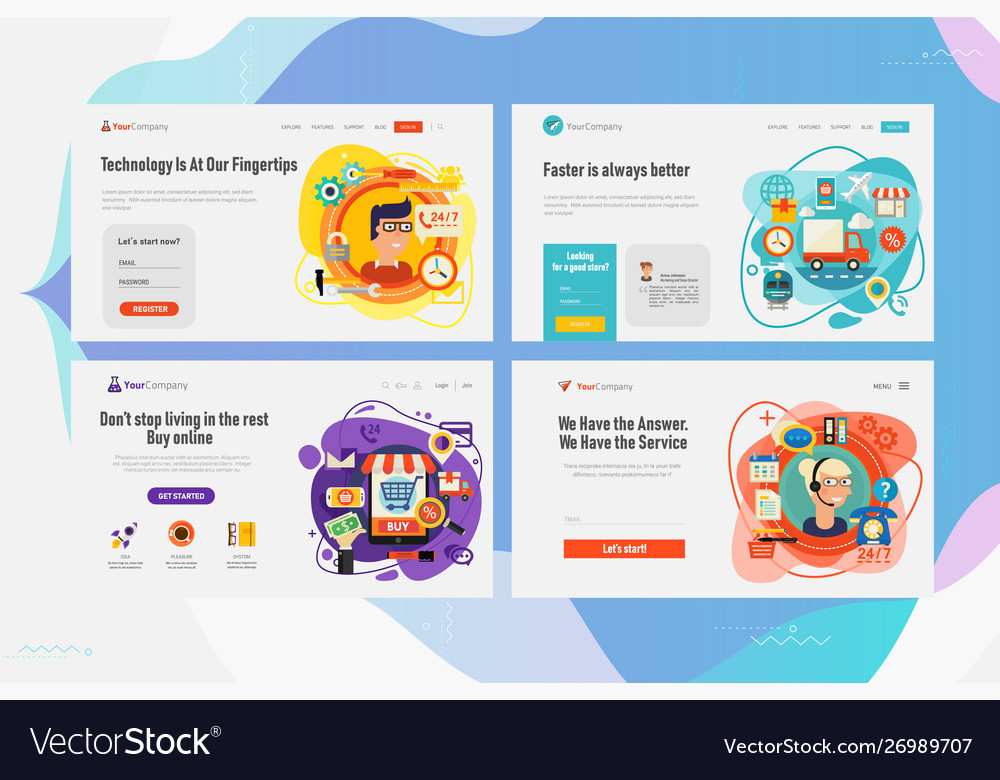 One Page Website Kit For Shopping And Call Center Vector Image