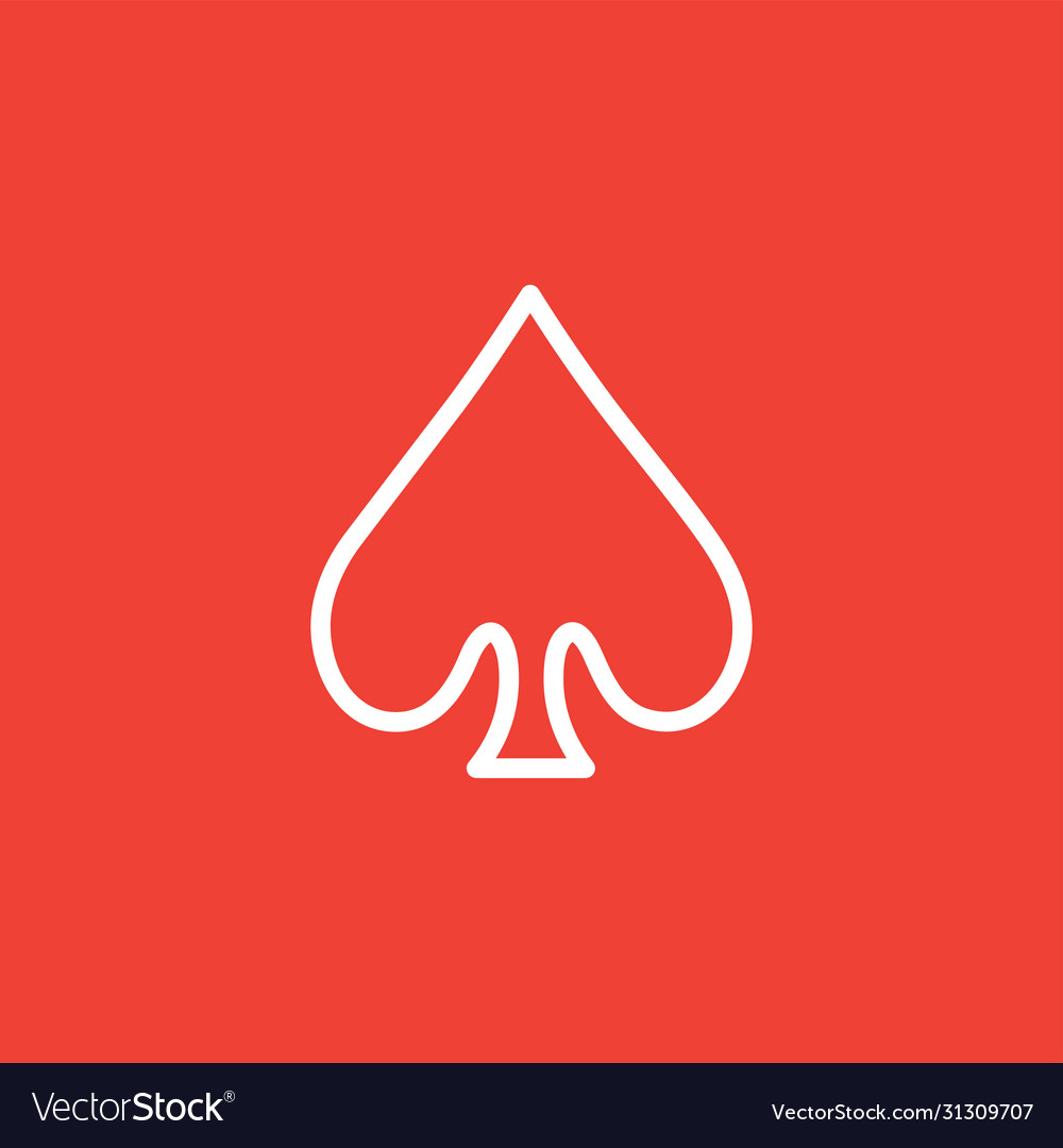 Playing card spade line icon on red background