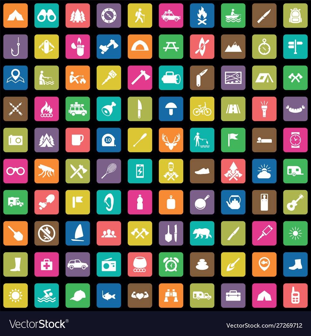 Camping 100 icons universal set for web and ui