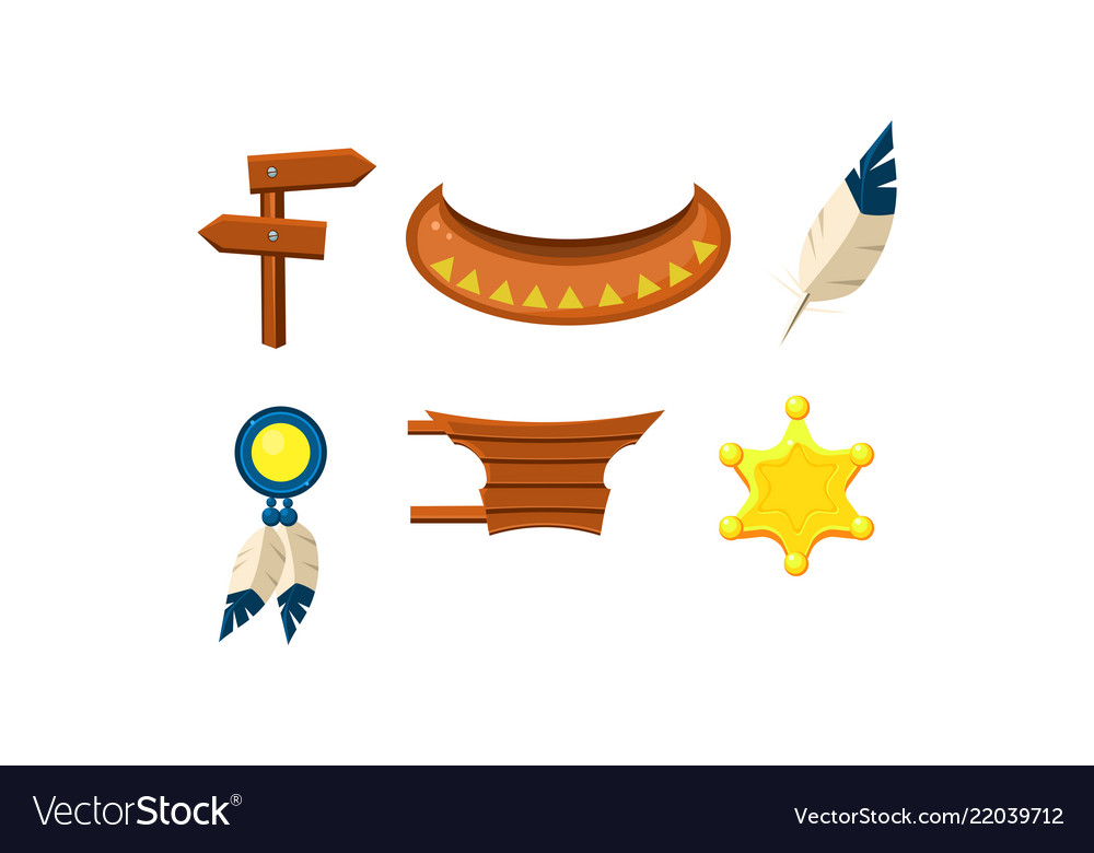 Flat set of wild west elements sheriff vector image Flat set of wild west elements sheriff
