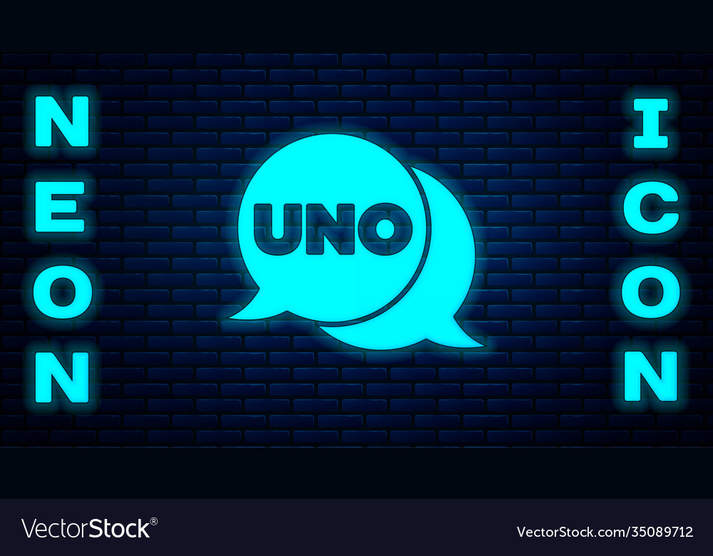 Glowing neon uno card game icon isolated on brick Vector Image