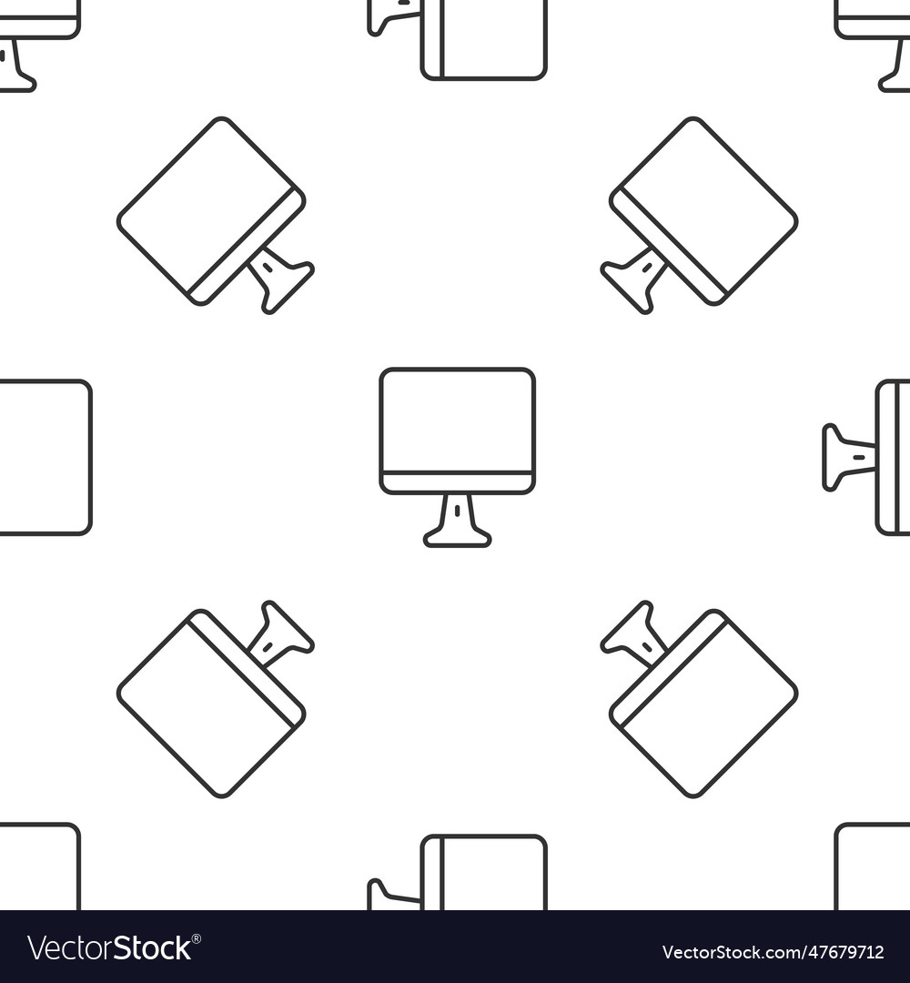 Grey line computer monitor screen icon isolated