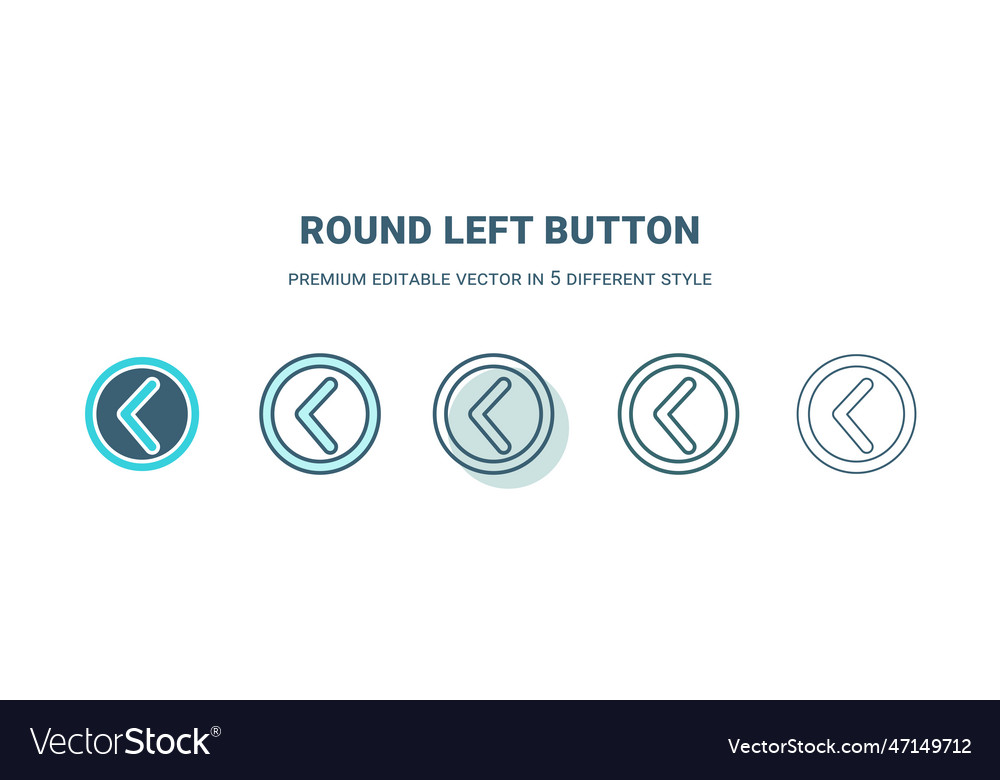 Round left button icon in 5 different style Vector Image Round left button icon in 5 different style