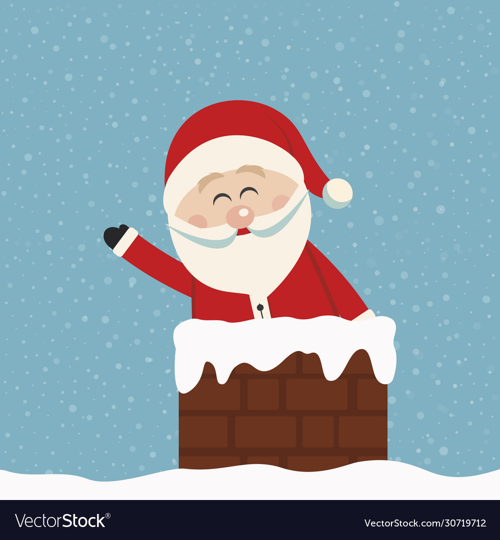 Santa wave in chimney snow background