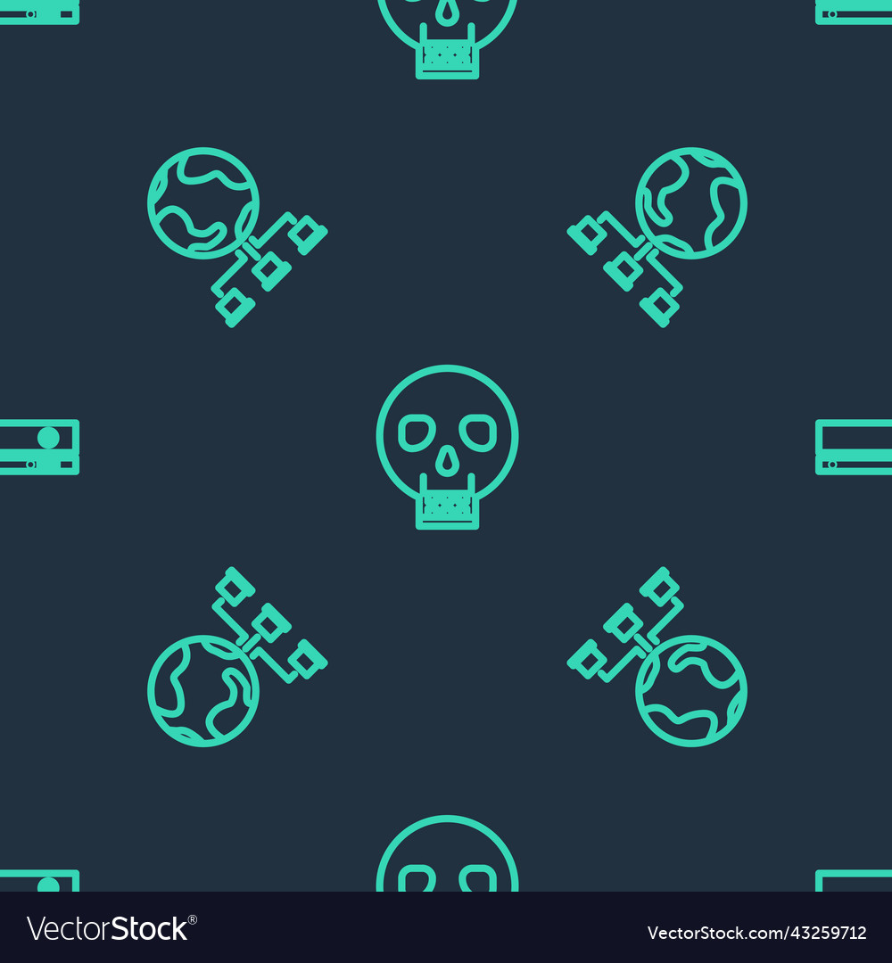Set line skull computer network and video game vector image Set line skull computer network and video game
