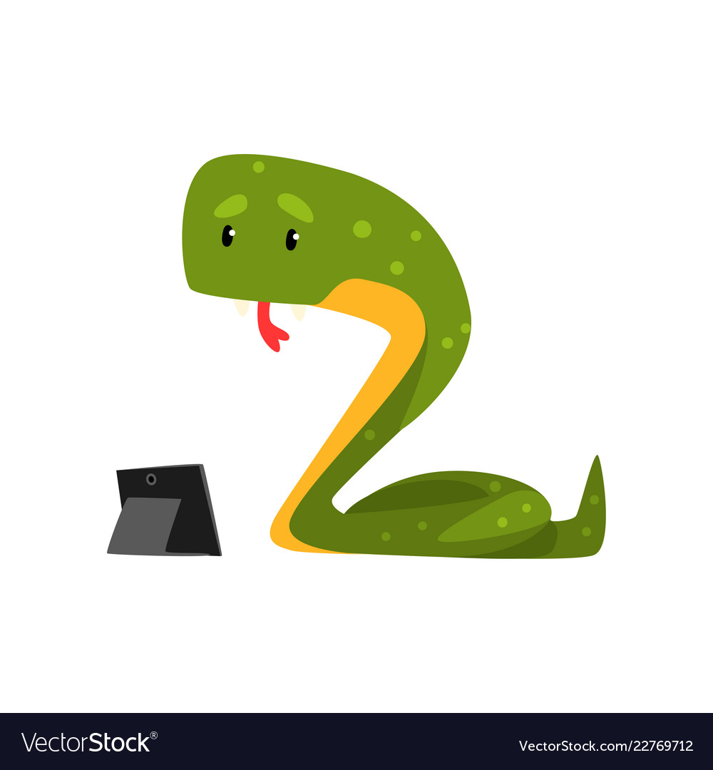 Snake working with a tablet cute reptile cartoon