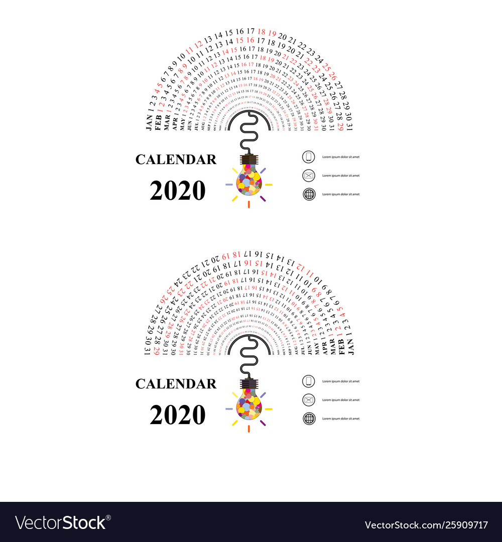 2020 calendar template with idea light bulb