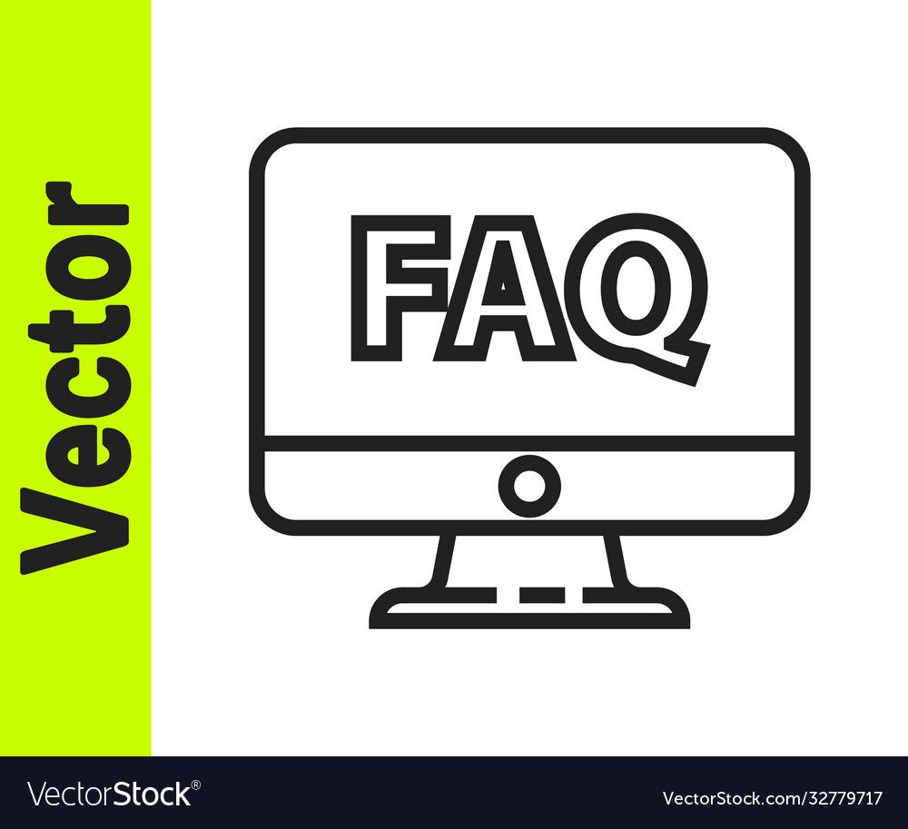 Black line computer monitor and faq icon isolated vector image Black line computer monitor and faq icon isolated