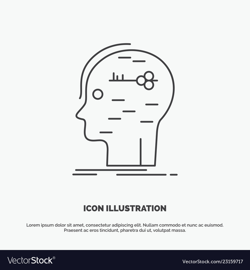 Brain hack hacking key mind icon line gray symbol vector image Brain hack hacking key mind icon line gray symbol