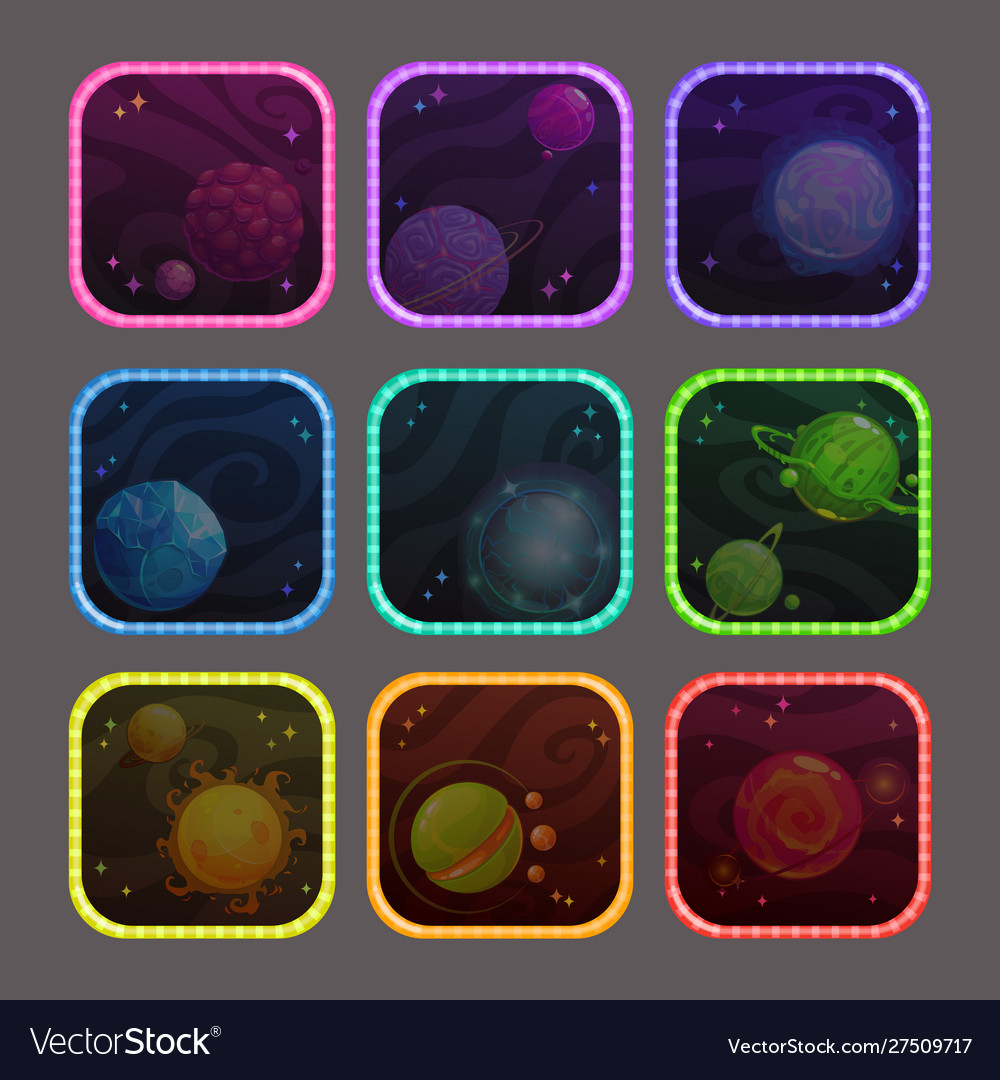 Funny cartoon colorful app icons with fantasy Vector Image