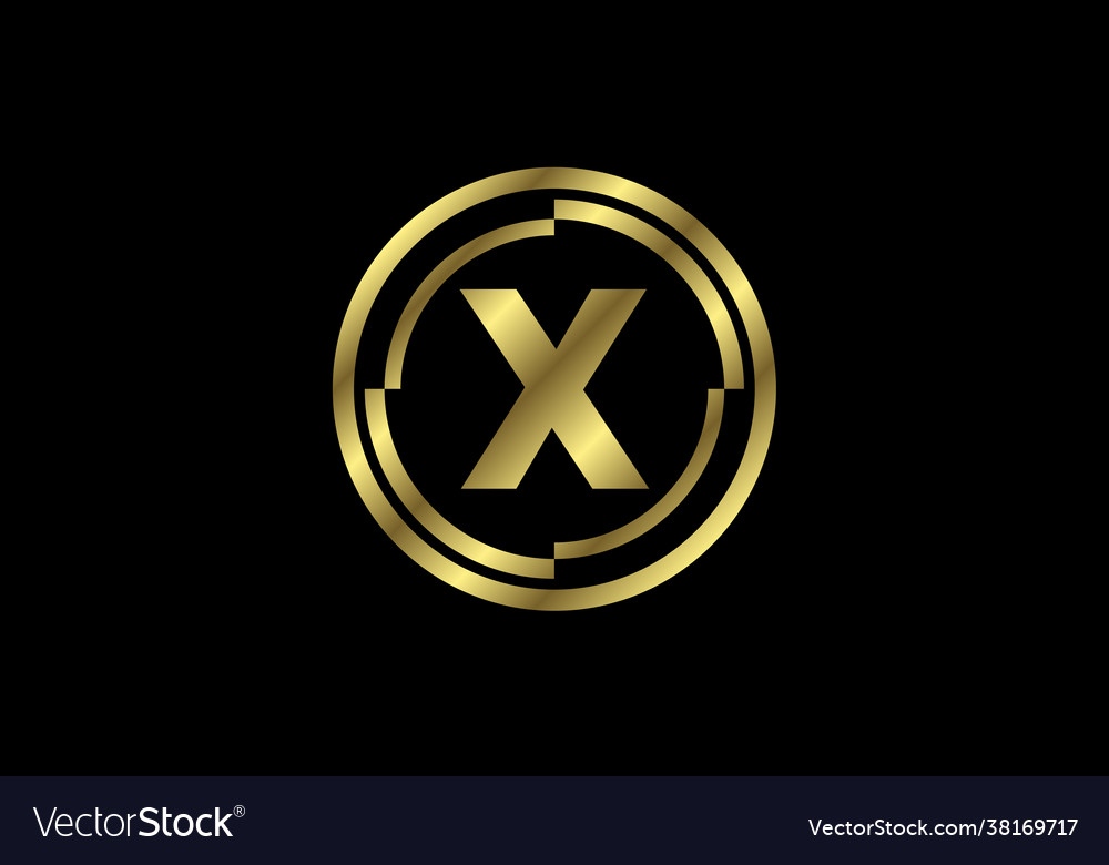 Golden letters x with circle frames Royalty Free Vector