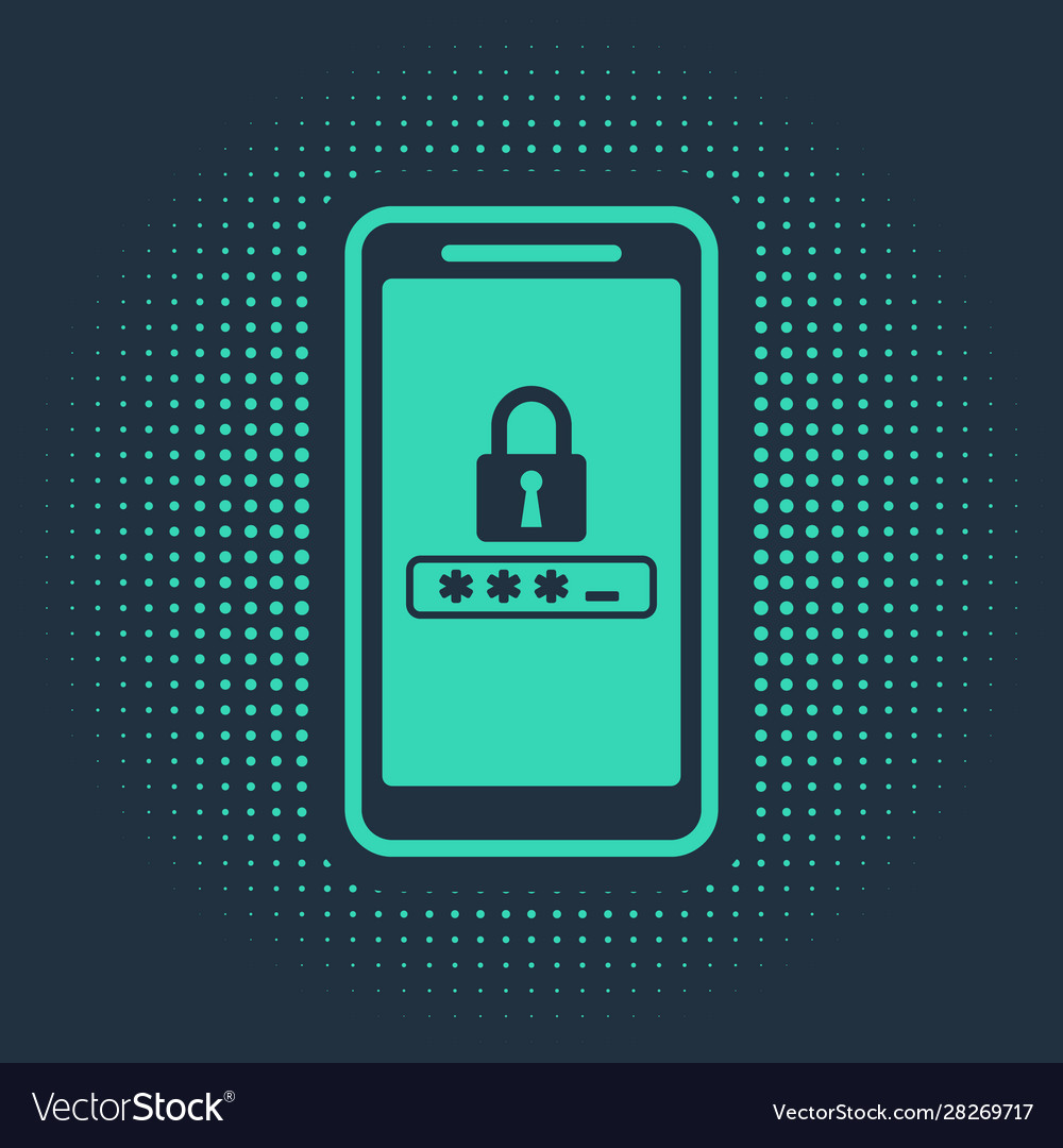Green mobile phone and password protection icon