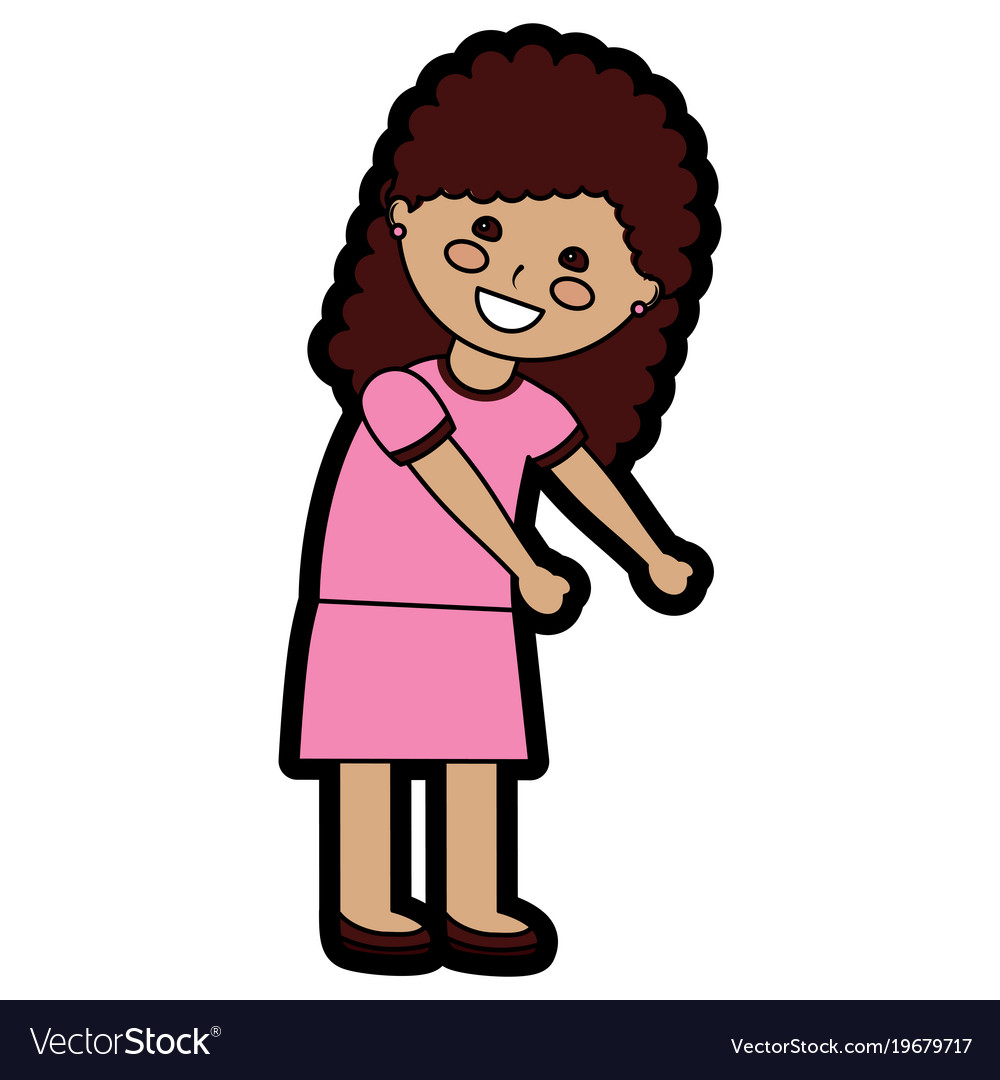 Happy Girl With Curly Hair Kid Child Icon Image Vector Image
