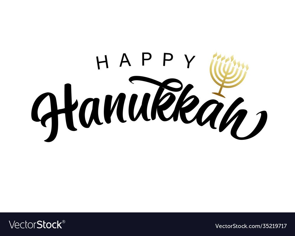 Happy hanukkah lettering with golden menorah Vector Image