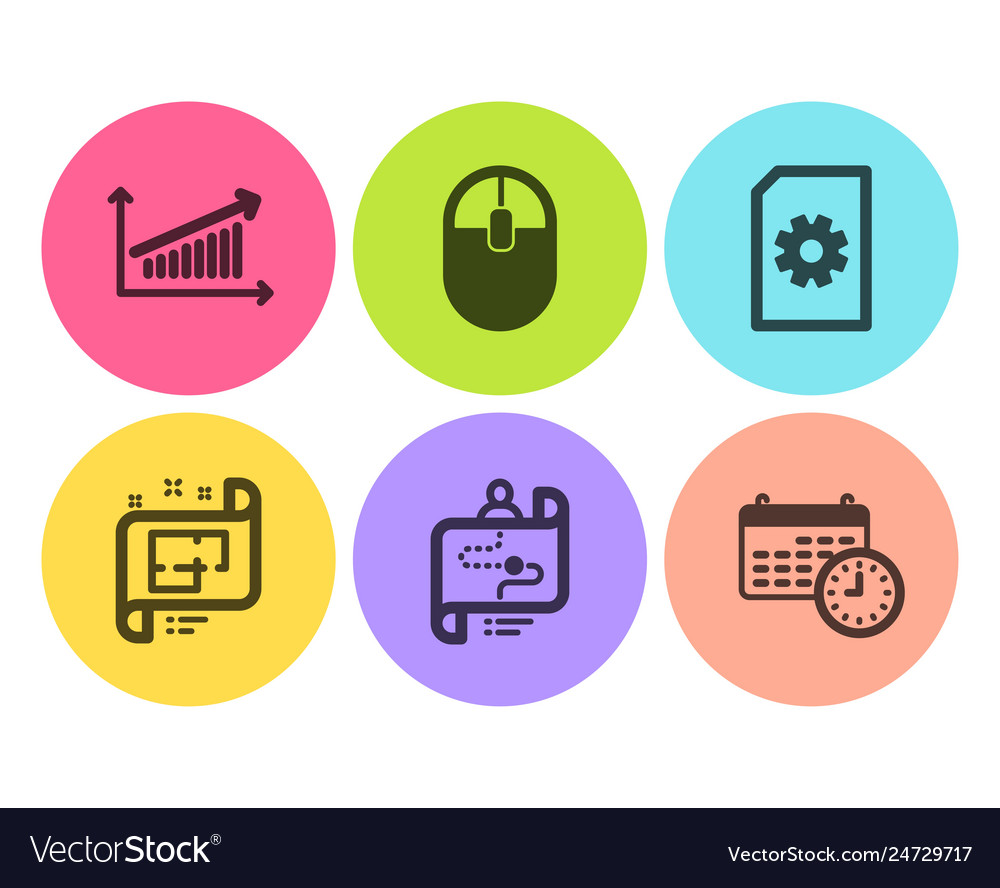 Journey path file management and chart icons set vector image Journey path file management and chart icons set