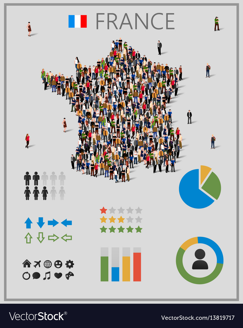 Large group people in form france map Royalty Free Vector