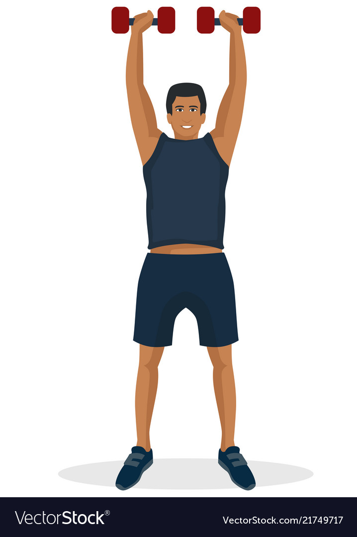 Man doing workout using dumbbell in a gym vector image Man doing workout using dumbbell in a gym