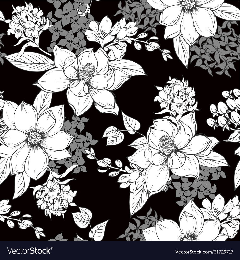 Monochrome Floral Seamless Pattern