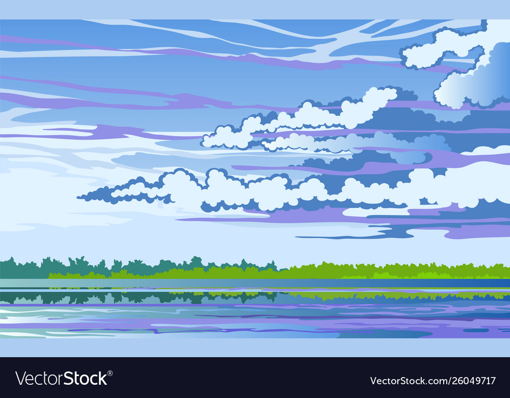 Morning landscape stylized with river vector image Morning landscape stylized with river