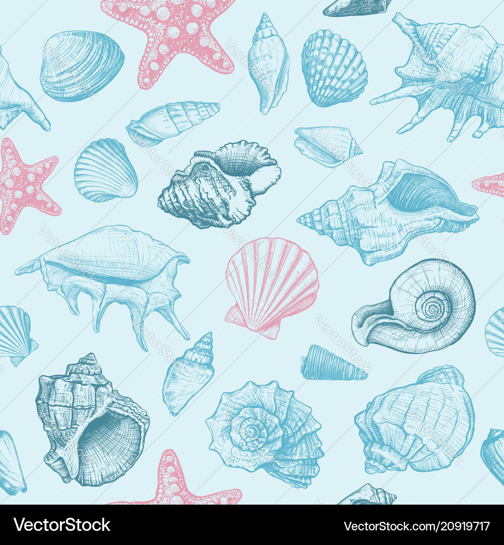 Seamless pattern with seashells Royalty Free Vector Image