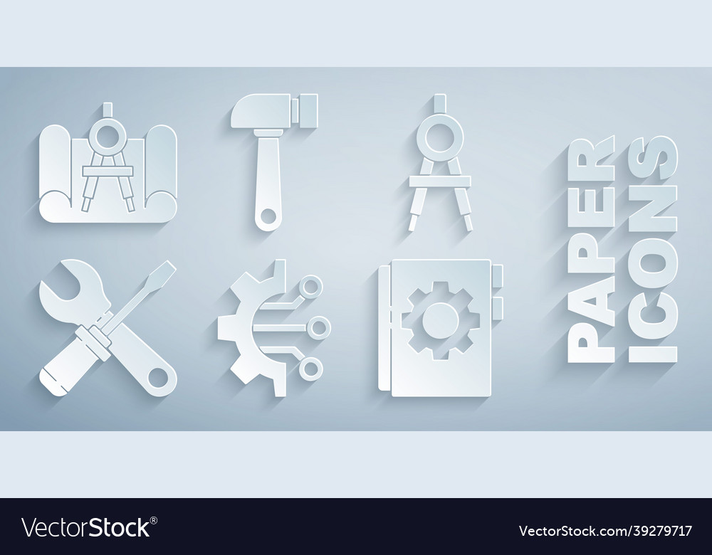 Set algorithm drawing compass screwdriver vector image Set algorithm drawing compass screwdriver
