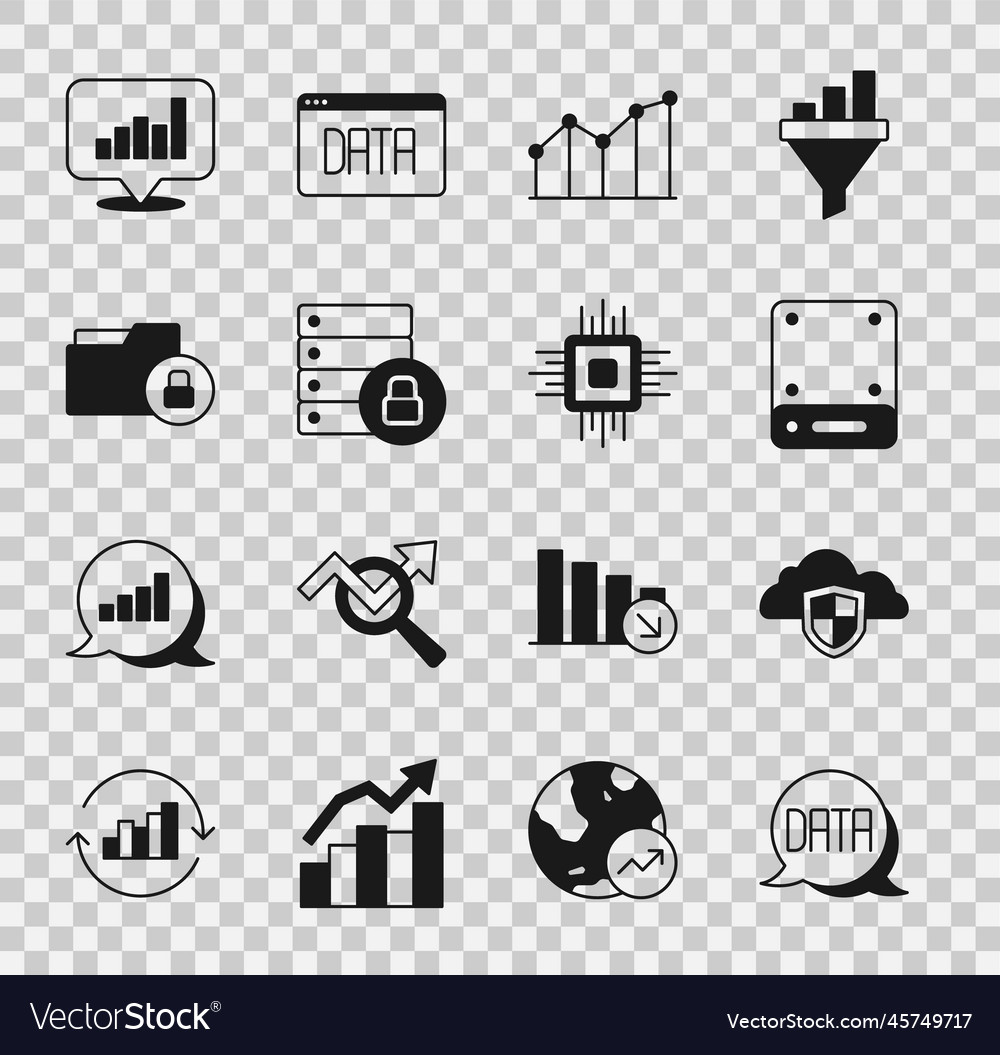 Set data analysis cloud and shield server pie vector image Set data analysis cloud and shield server pie