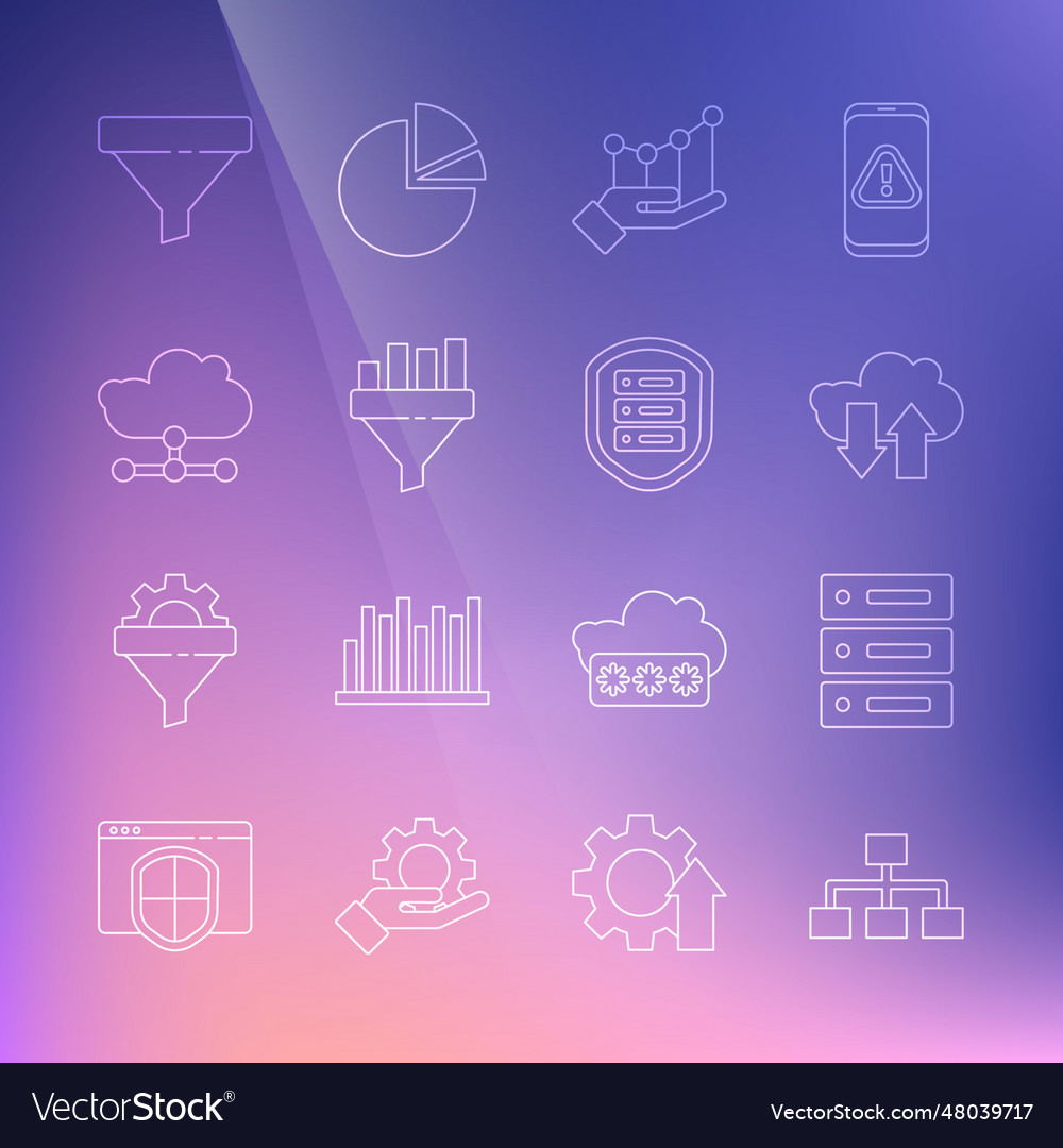 Set line hierarchy organogram chart server data vector image Set line hierarchy organogram chart server data