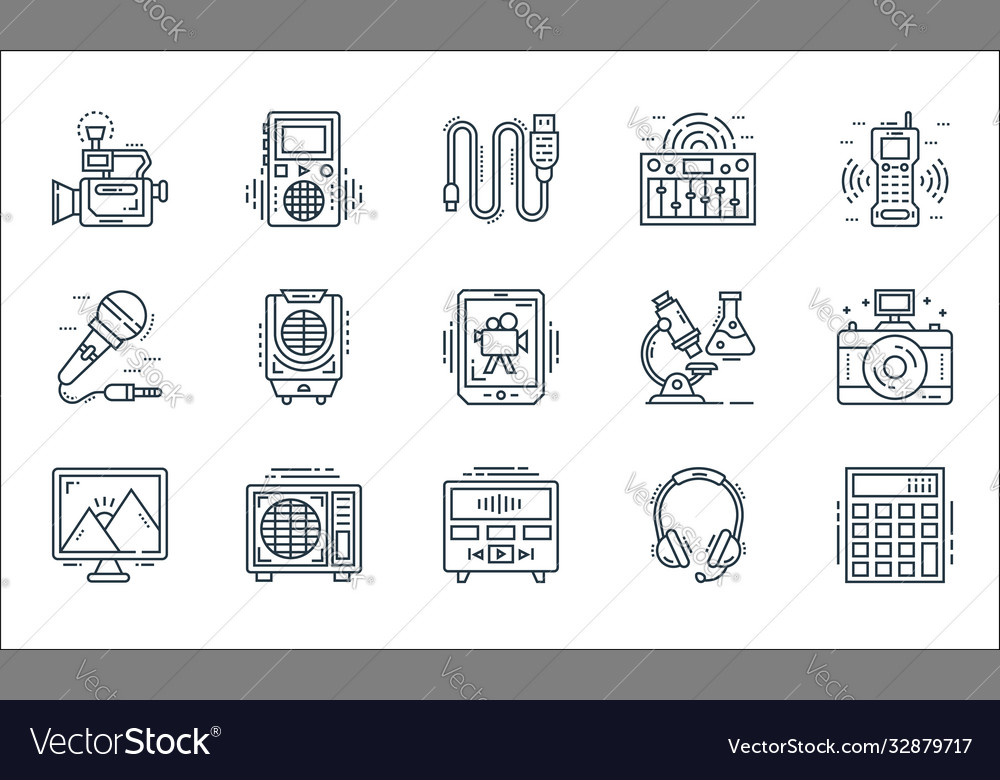 Technology devices line icons linear set quality