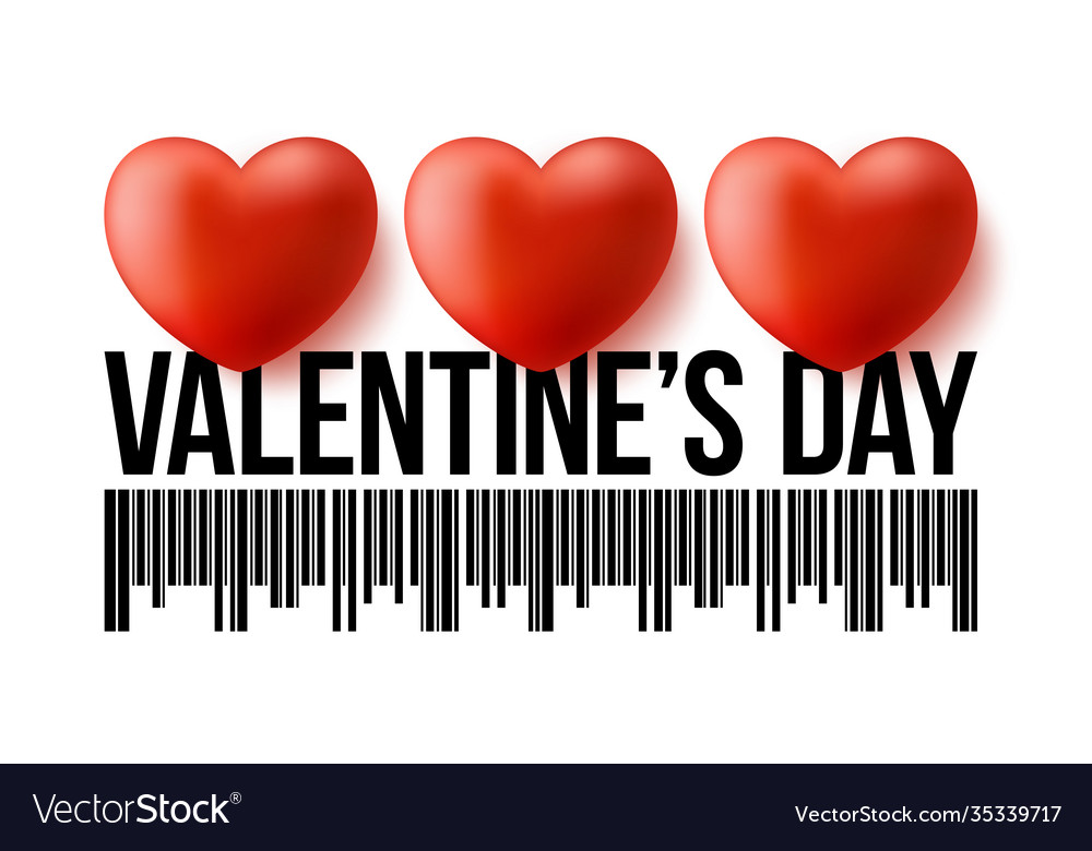 Valentines day bar code with three realistic 3d