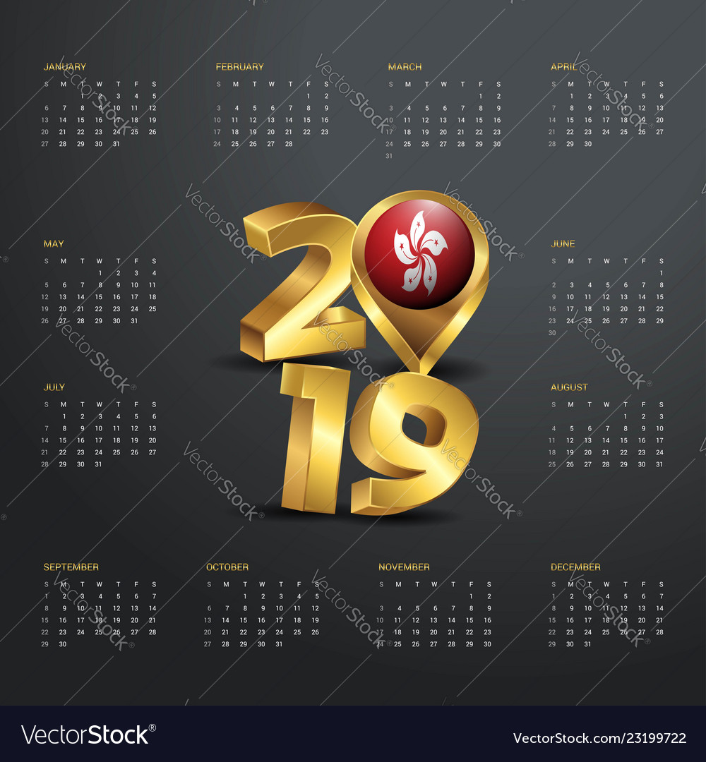 2019 calendar template golden typography