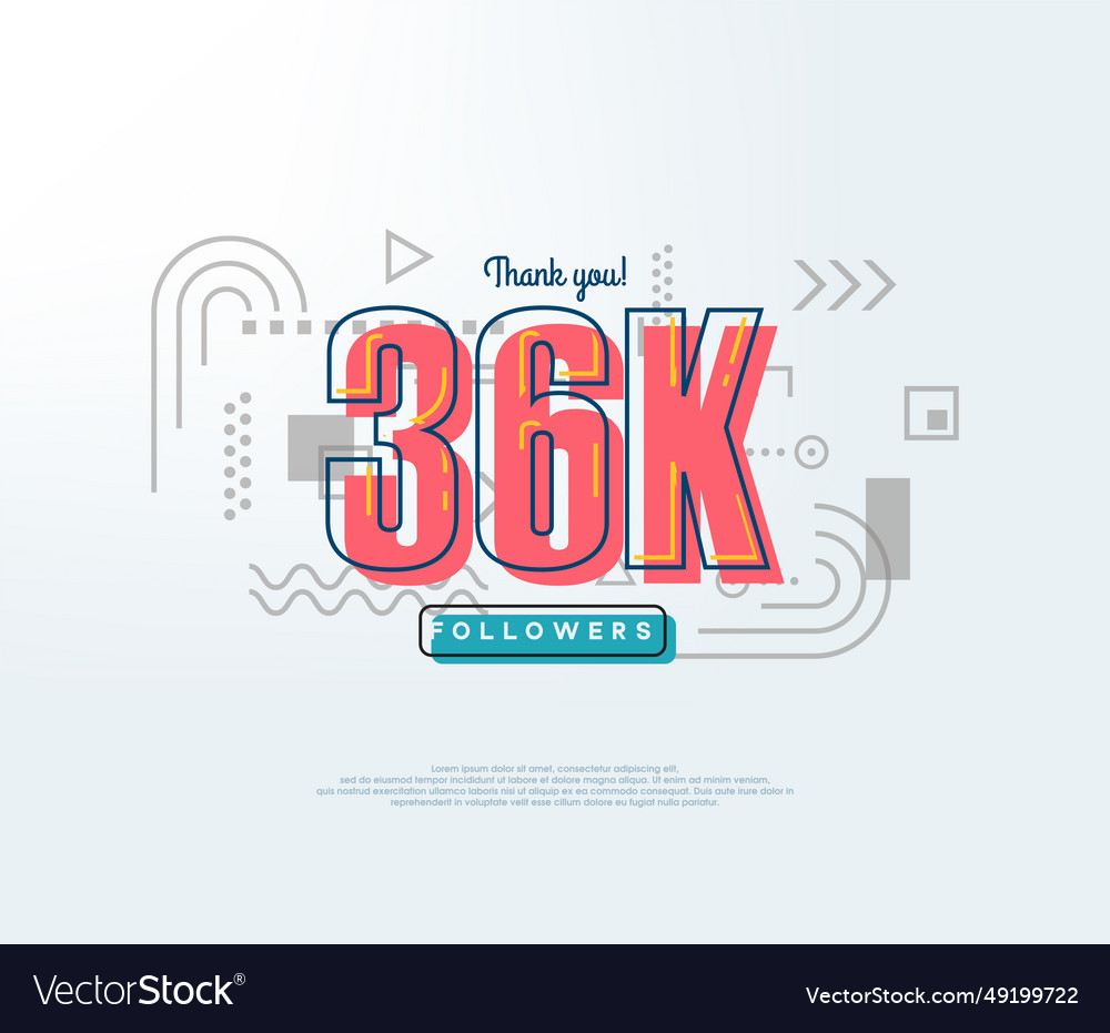 Cartoon number thank you 36k followers soft red