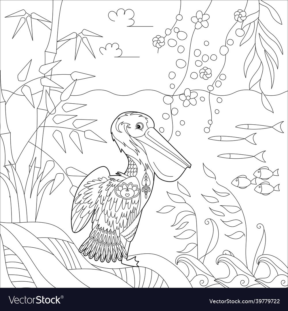 Contour linear for coloring book with bird vector image Contour linear for coloring book with bird