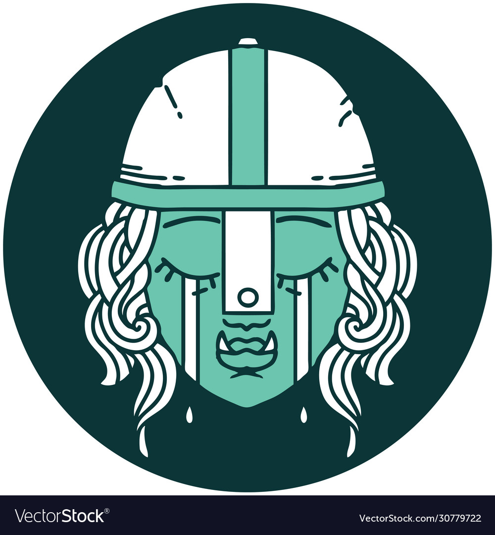 Crying orc fighter character face icon Royalty Free Vector