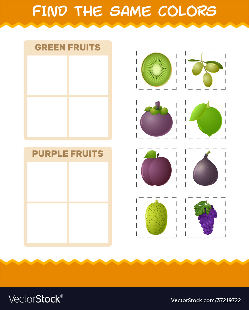 Find same colors fruits searching and matching Vector Image Find same colors fruits searching and matching