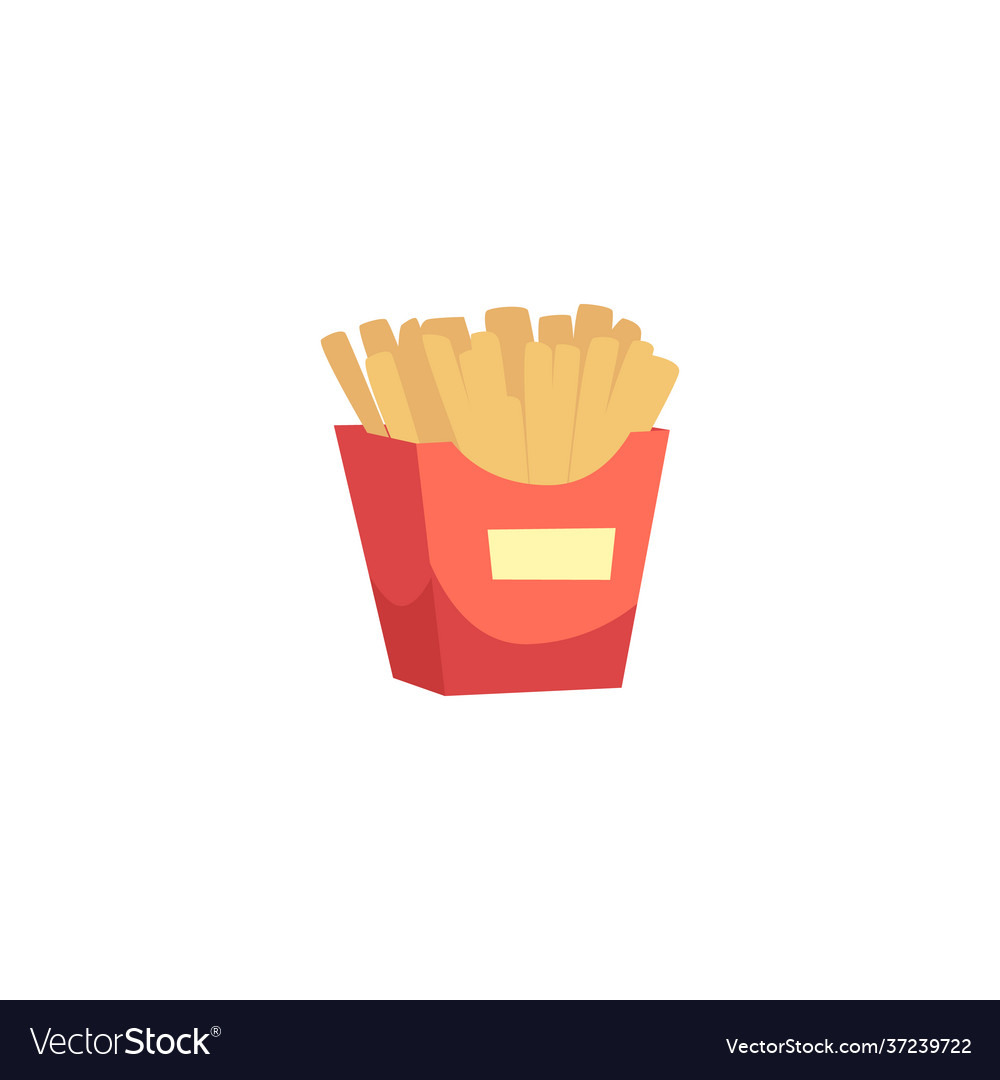 French fries in red paper box a flat cartoon