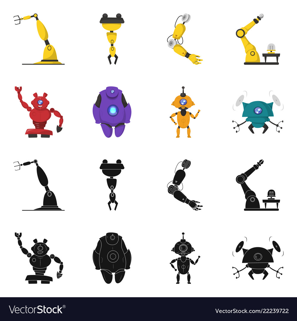 Isoliertes Objekt von Roboter und Fabrik-Icon-Set vector image Isoliertes Objekt von Roboter und Fabrik-Icon-Set