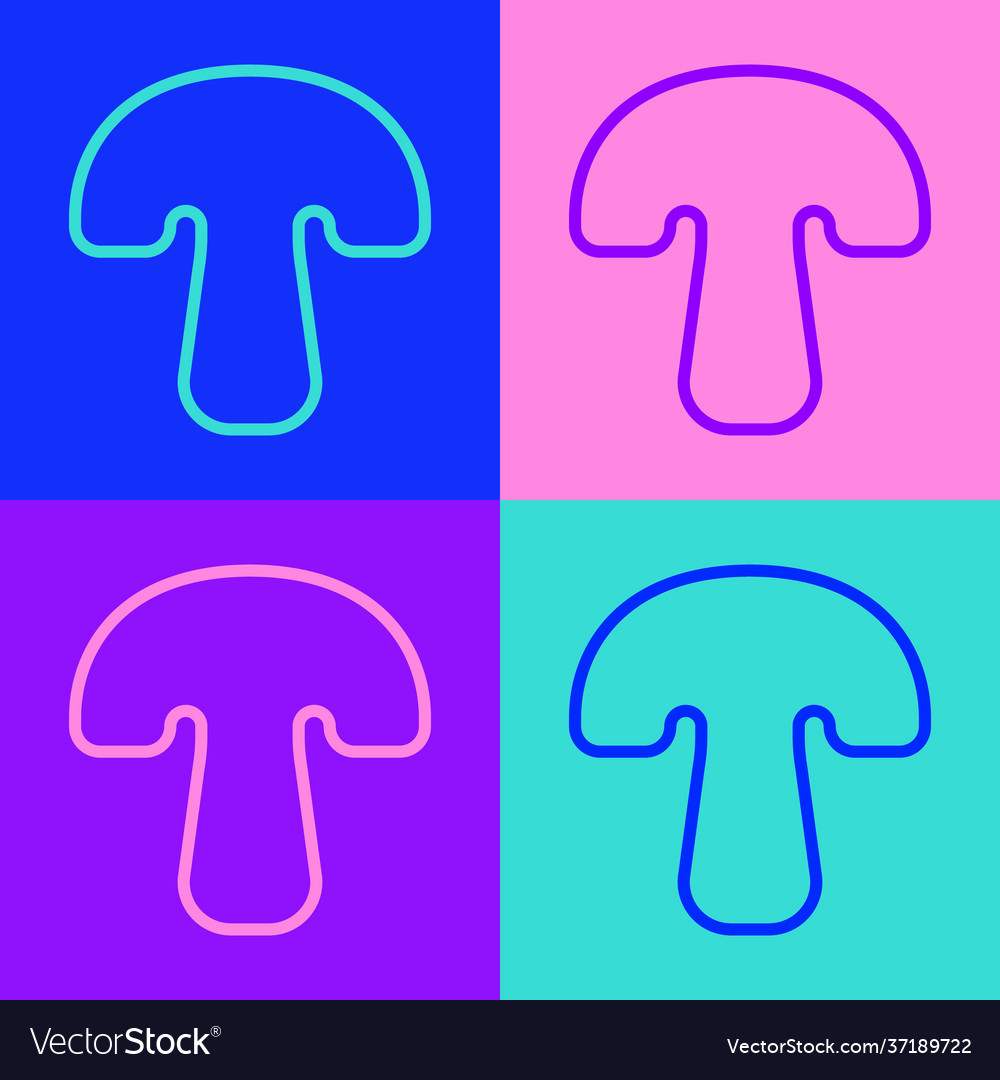 Pop art line mushroom icon isolated on color