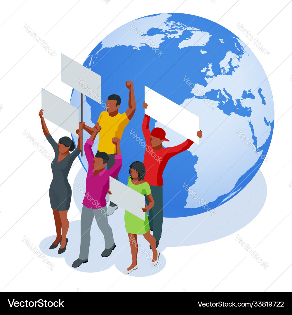 Protest isometric people with placard Royalty Free Vector