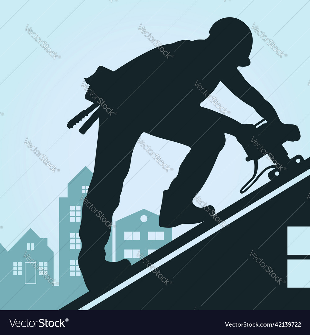 Roofer working on the roof of house Royalty Free Vector