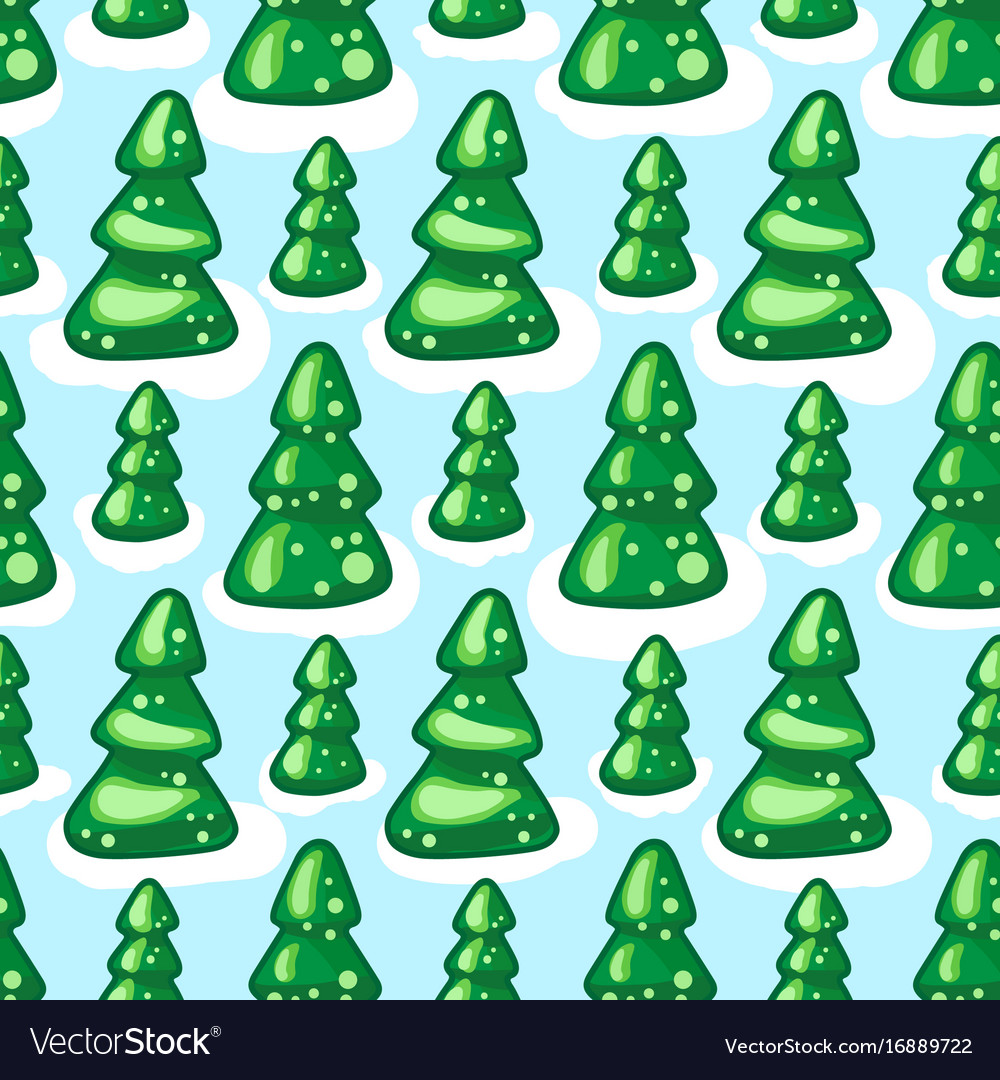 Seamless pattern of fir trees on snow