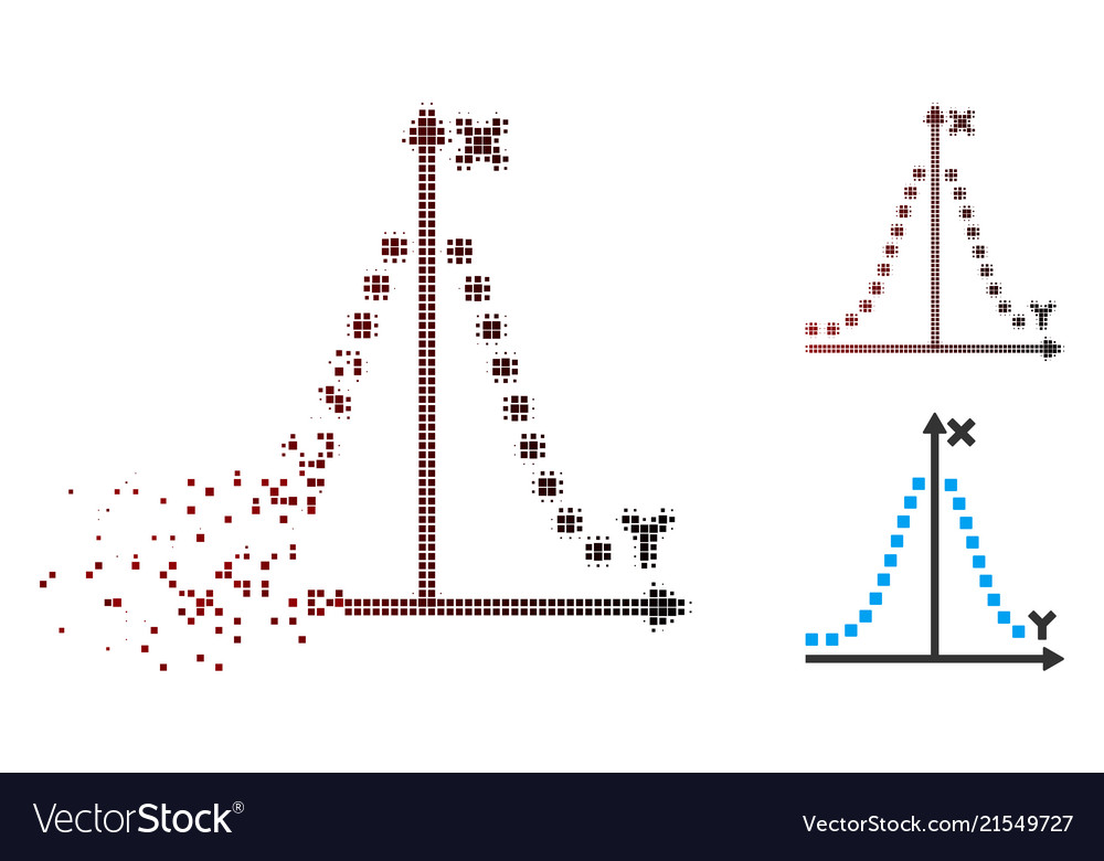 Fractured pixel halftone gauss plot icon vector image Fractured pixel halftone gauss plot icon
