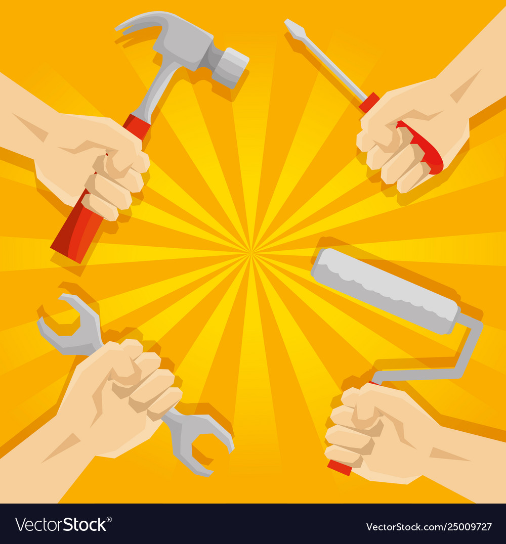 Hands teamwork with tools vector image Hands teamwork with tools